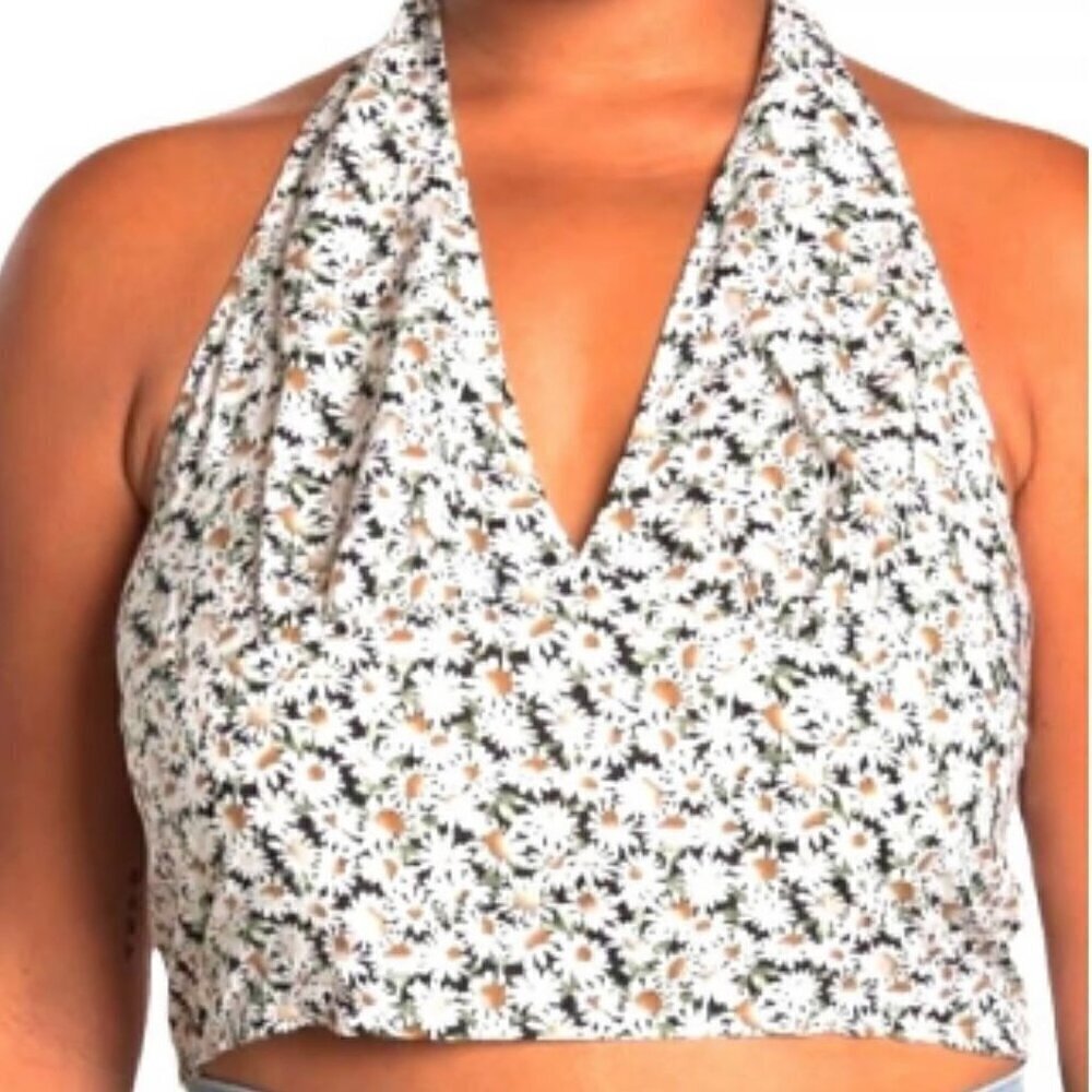 NWT Abound by Nordstrom Black Daisy Halter Crop Top - Size 1X